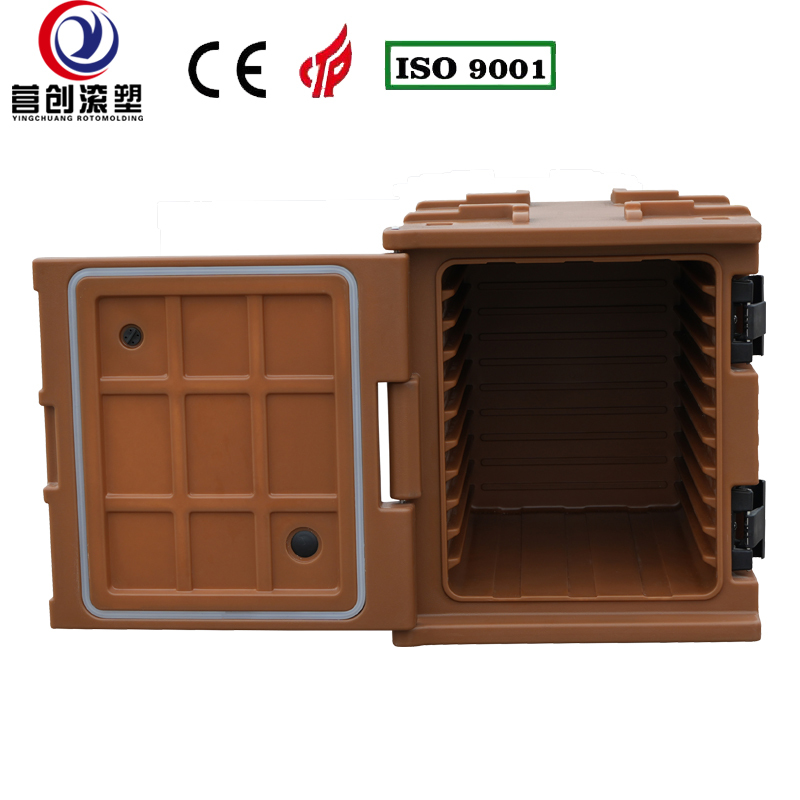 YINGCHUANG OEM 75L Coffee Brown Handle Type Rotomolded Insulated Box, Thick PU Foam Hot & Cold Holding GN Pan Food Transport Cabinet For Catering Canteen Central Kitchen