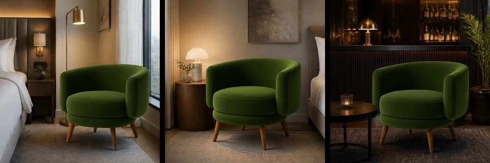 Modern Curved Velvet Barrel Lounge Chair, 1-Seater LGW-400