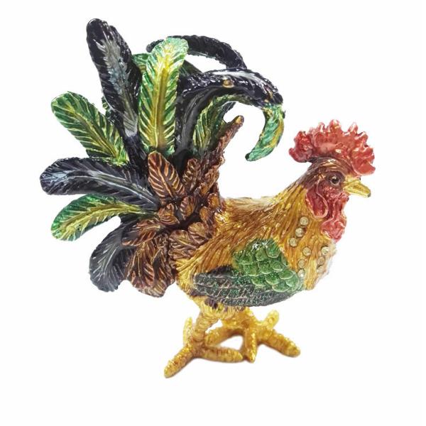 Pretty Cock metal jewelry box Rooster enamel treasure trinket box