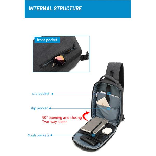 Dacron Oxford Cloth Chest Sling Bags Crossbody Sling Backpack 0.45kg