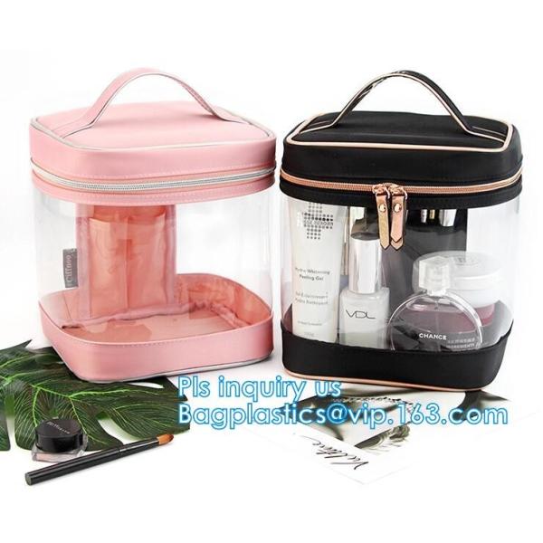 Travel Plastic Cosmetic Bags , Wash Cosmetic Bag With Inner Mirror