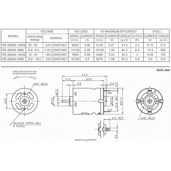 3V 6V 6600RPM 60mA Dc Permanent Magnet Motors RS-360SA