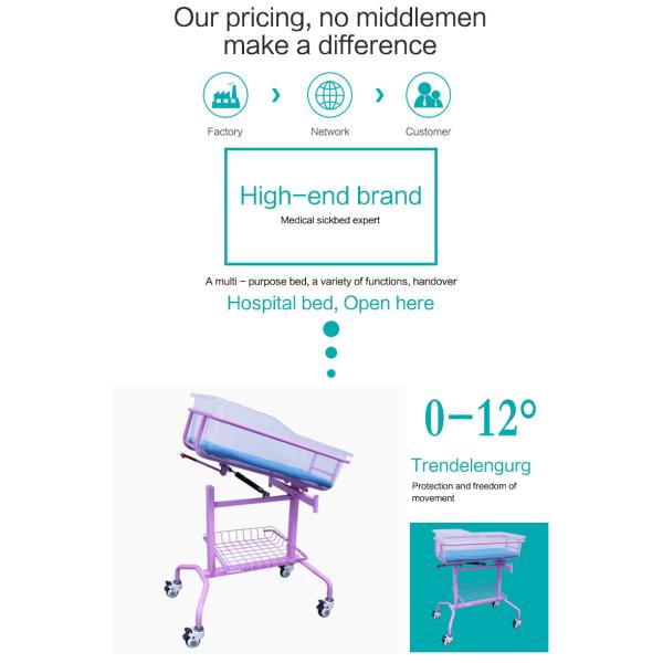 Casters Single Function Metal Baby Medical Bed Plastic Newborn Pediatric Bed Manual Babies Children Hospital Crib