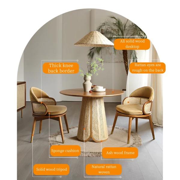 Wicker Rattan Dining Table And Chairs Sets Modern Solid Wood