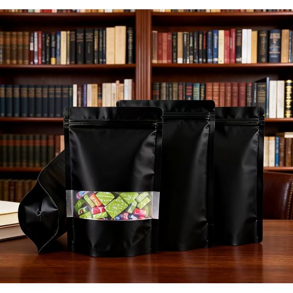 Custom Logo Printed Aluminum-Plated Zipper Mylar Pouch Stand-Up Window and Zipper Resealable and Smell Proof for Sugar Storage