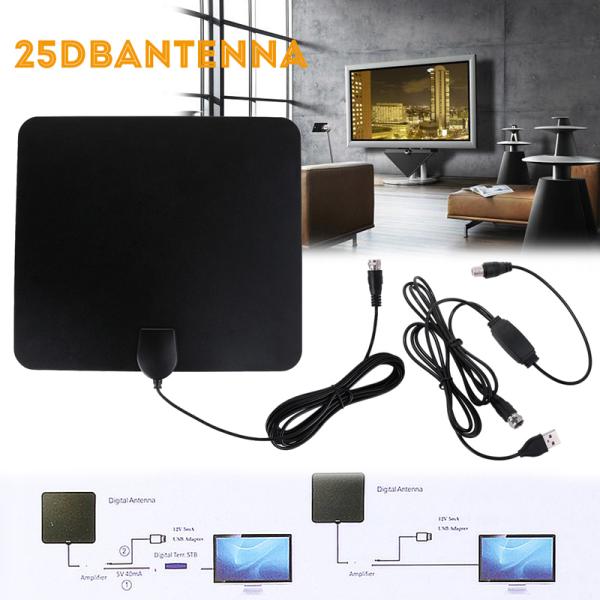 Black ABS Amplified Indoor HDTV Antenna with 50 60 or 65 Mile Range
