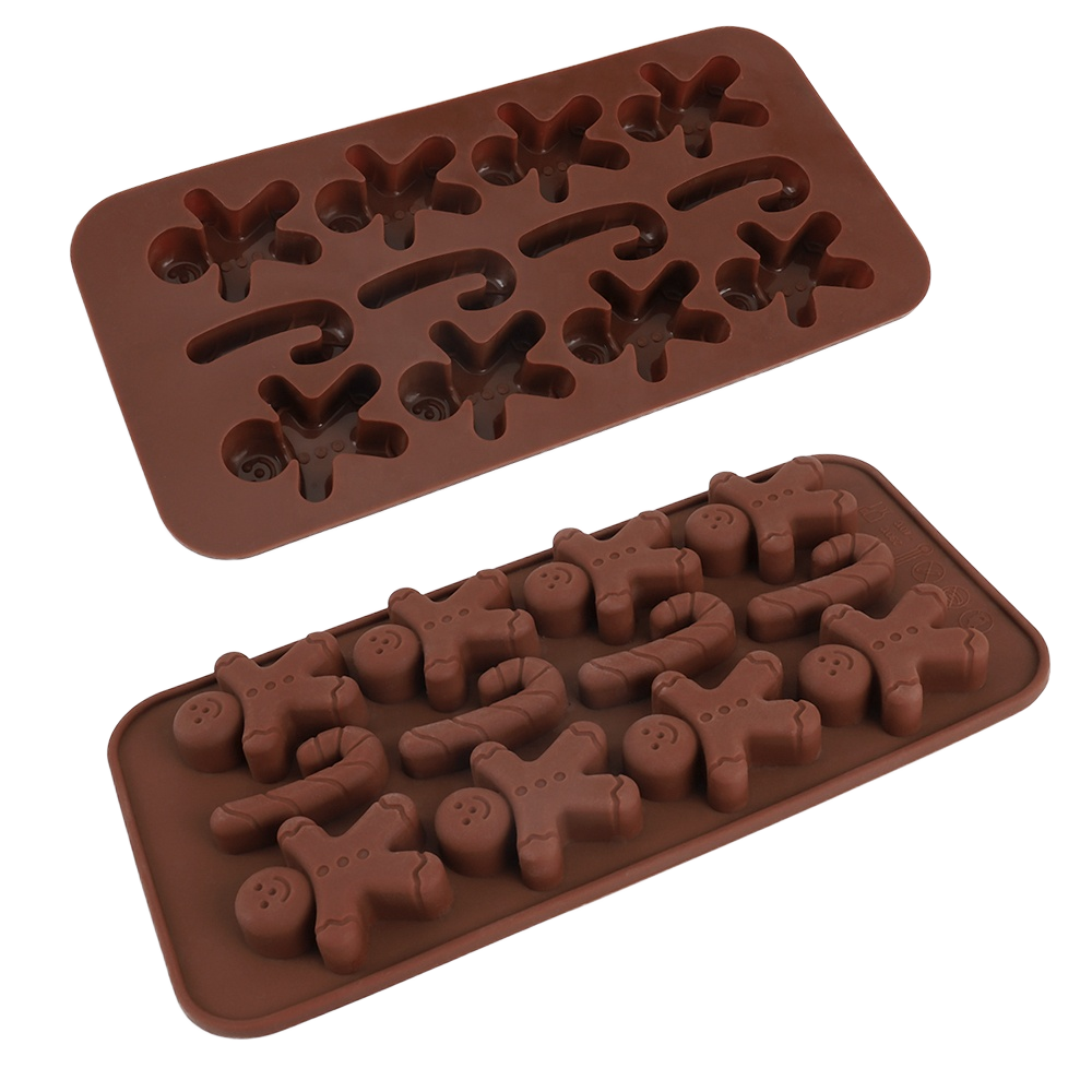 Cake Tools Silicone Moulds Food Grade Eco Friendly 3D Gingerbread Man Chocolate Mold Rectangle Christmas Cartoon Kitchen Baking DIY Halloween Set
