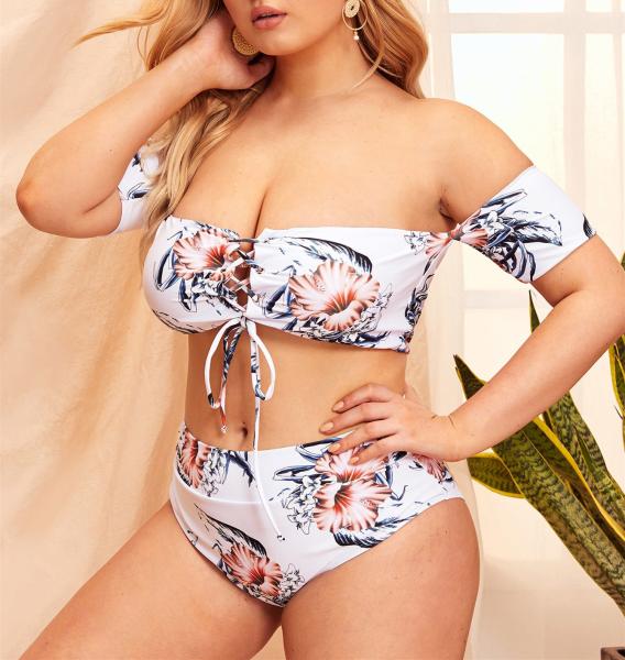 2019 New Plus Size Two piece Tassel High Waist  Swimsuit Women Push up