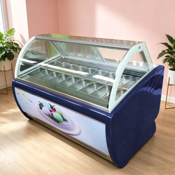 Commercial Ice Cream Display Freezer with Adjustable Thermostat Stainless Steel Three-Layer Anti-Fog Glass