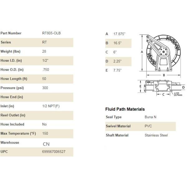 Вьюрок кабеля давления весны 300psi Макс обязанности вьюрка шланга удлинителя нержавеющей стали средний
