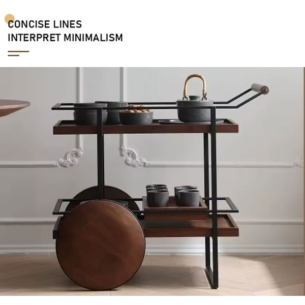 Hotel Serving Mobile Bartender Cart Outdoor Wine Bar Cart with Wheels Wood and Mimbre Drinks Trolley