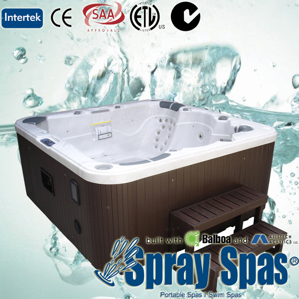 Acrylic square whirlpool massage outdoor hydrotherapy spa with 3 seats + 2 lounges
