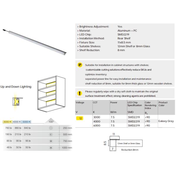 A260A Luz laminada de PC de aluminio 150-2000x8.5x11mm Ra 90 DC12V 5W/m 2835/168PCS/m