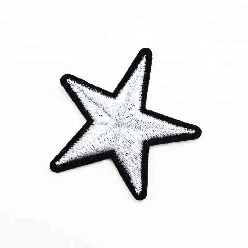 Wholesale Silver Metallic Embroidered Star Patches