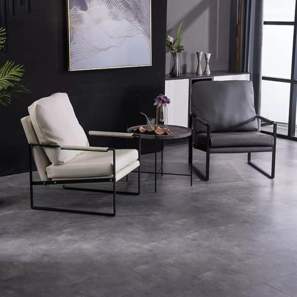 Accent Style Mid Century Living Room Armchair Brown Leather Metal Frame Bedroom Occasional Chair Contemporary Seating