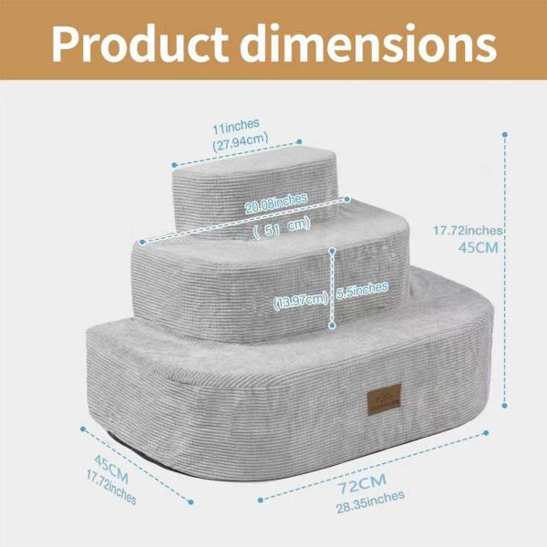 Non-Slip Sturdy Foam Pet Steps with 3 Steps and Washable Cover for Small Dogs and Cats