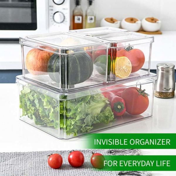 Организатор холодильника ясного свежего хранения Stackable пластиковый с крышкой