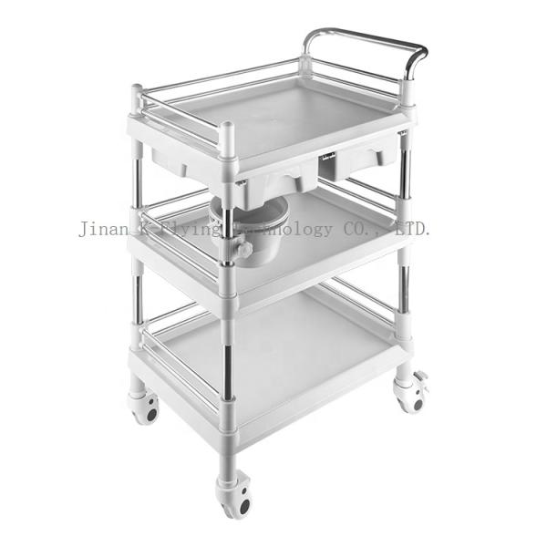 Mobile Plastic Steel Medical Trolley Cart Three Layer
