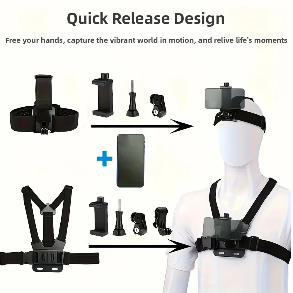 Sports Camera Chest Strap, Phone FPV Shooting Head Mount, Electric Motorcycle Riding Bracket