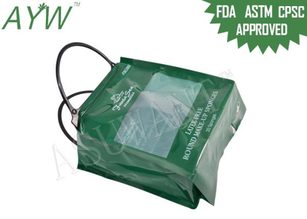 Compra relativa à promoção da sacola plástica portátil da parte inferior lisa com o reforço lateral verde