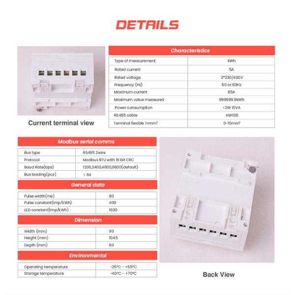 Output Voltage 3*230/400V high precision DC connected 3 phase electric meter with jammer