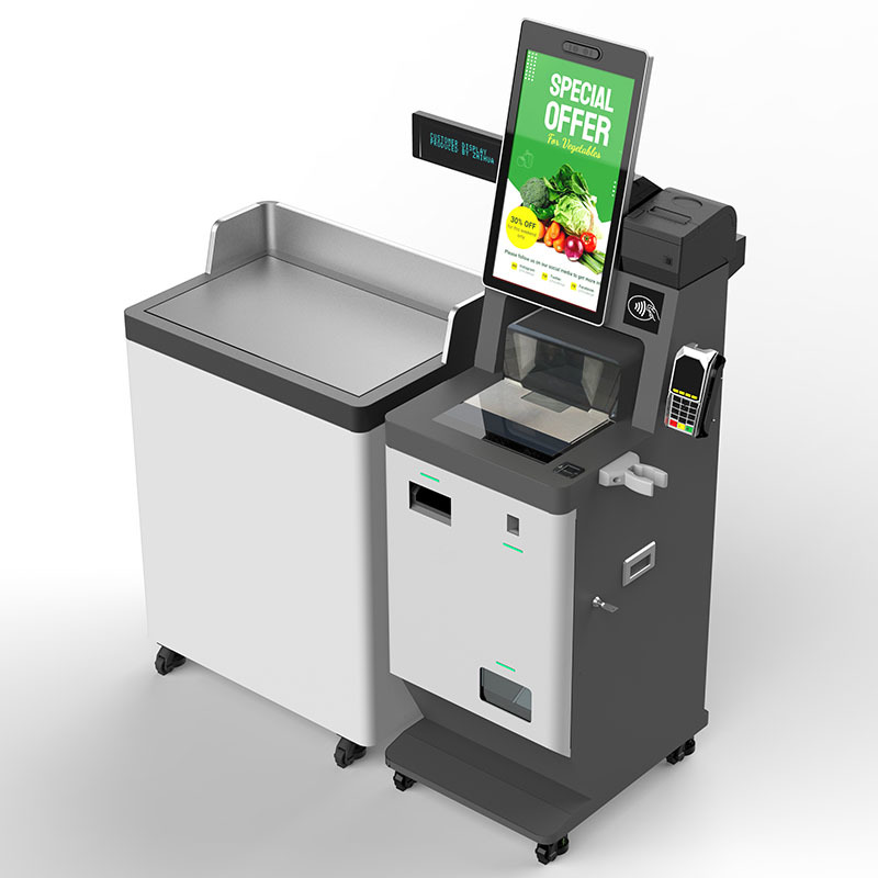 LKS All In One Smart Supermarket Checkout Counter Kiosk With Conveyor Belt