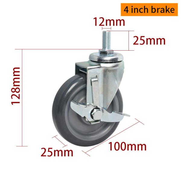 Industrial Caster Wheels 100mm 4 Inch Swivel Casters With Brake