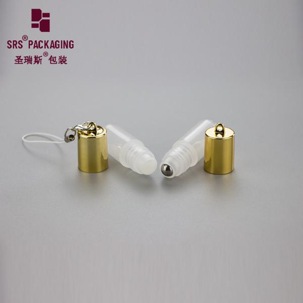 SRS cosmetic empty round shape white color mini 3ml plastic roll on bottle with hook