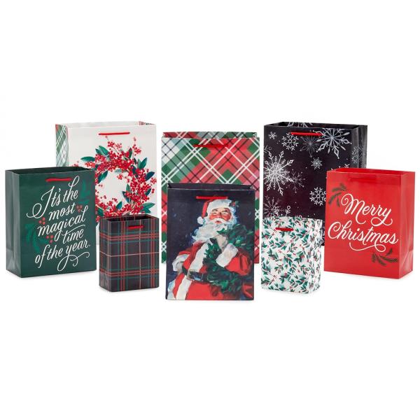 Christmas Gift Paper Bag For Decorative Party Bolsa De Navidad With Hand Length Handle
