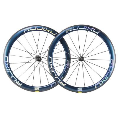 Roues de freinage en fibre de carbone V/C RUJIXU 700C 50mm Route vélo vélo en roue avec trous 18F/21R 1725g léger