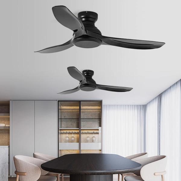 Ventilateur de plafond LED noir de 56 pouces 50W ABS 3 pales style européen avec télécommande et contrôle mural, dimmable, avec lumière