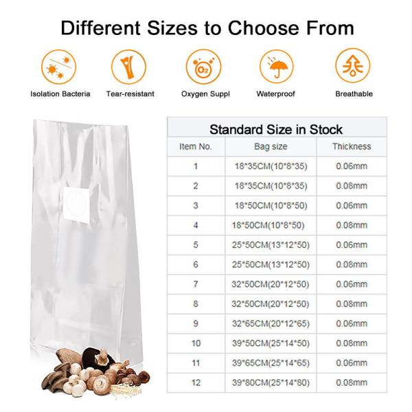 Autoclavable Plant Grow Bag Spawn Bags Farm Mushroom Spawn Bags 0.2microns Filter Patch Mushroom Substrate Bags