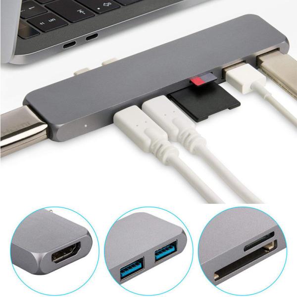 Aluminum USB Type-C Hub Adapter Dongle 50Gbs for 2016-2018 MacBook Pro 13&15 4K , Thunderbolt 3 5K@60Hz,USB-C Data