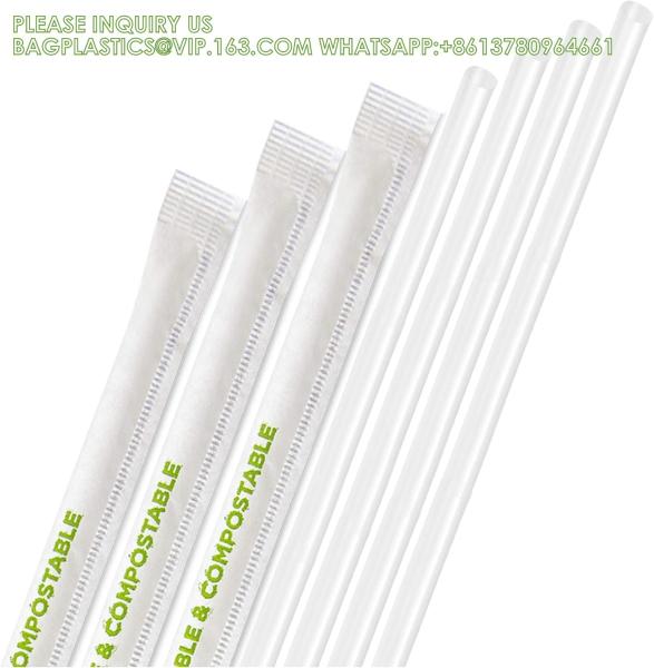 Compostable Straws 7 3/4 Inch Long - Clear Disposable Straws, Eco Friendly Drinking Straw For Milkshake Smoothies