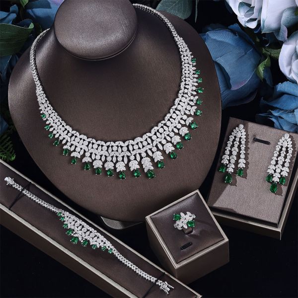 Middle East Dubai Bridal Jewelry Set Necklace Earrings Copper Zircon Plating Gold Factory Wholesale
