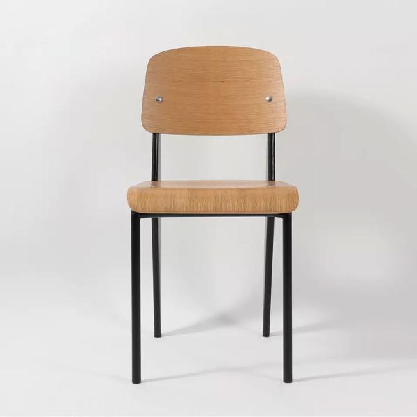 Industrial Style Black Metal Frame Dining Chairs Plywood Seat Restaurant Dining Chair