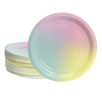 HM20926 Rainbow Gradient  Round Trendables Disposable Paper Plates Dinner Size