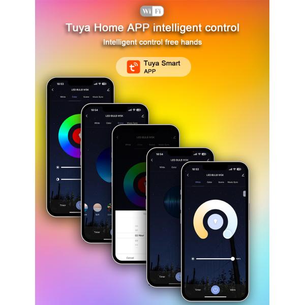 9W A60 LED Tuya Music Wifi Smart Light Bulb APP Controls RGB Bulb Color Change E27 B22 LED Bulb