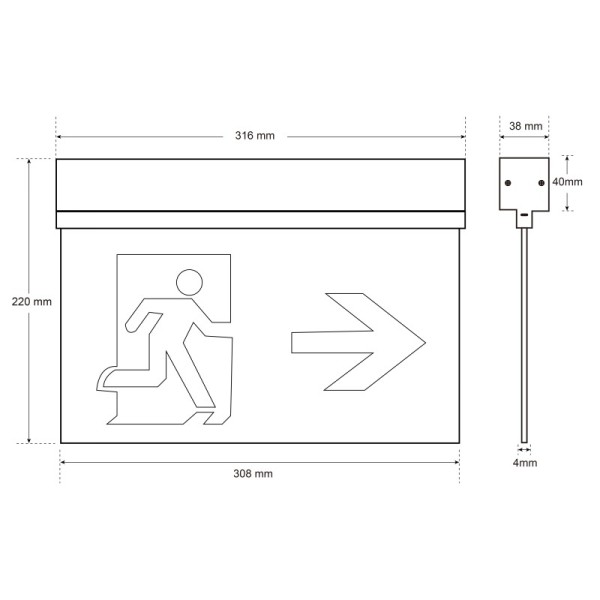 Side Mounting Double Sided Exit Sign Li-Ion Battery 3 Hour Emergency LED Light