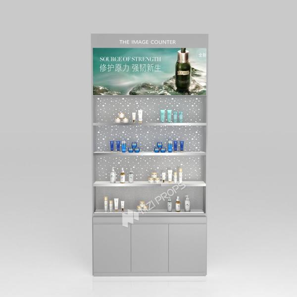 Armoire de magasin de cosmétiques Armoire d'affichage en bois gris avec boîte lumineuse pour l'affichage à la mode et le support d'affichage de marque