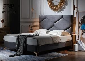 Diamond Shaped Linen Upholstered Bed Block Design High Grade