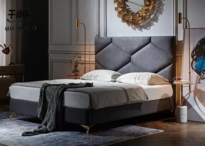 Diamond Shaped Linen Upholstered Bed Block Design High Grade