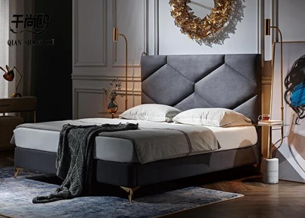 Diamond Shaped Linen Upholstered Bed Block Design High Grade