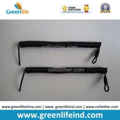 Custom Attachments Solid Black PU Covered Extendable Plastic Spiral Safety Lanyard