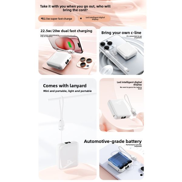 Ultra Compact Type C Mini Power Bank 22.5W Fast Charging 10000mah with Cable