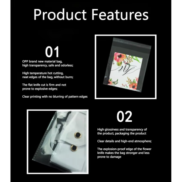 Wholesale custom transparent self-sealing adhesive Opp plastic bags for candies, clothing, books and notebooks