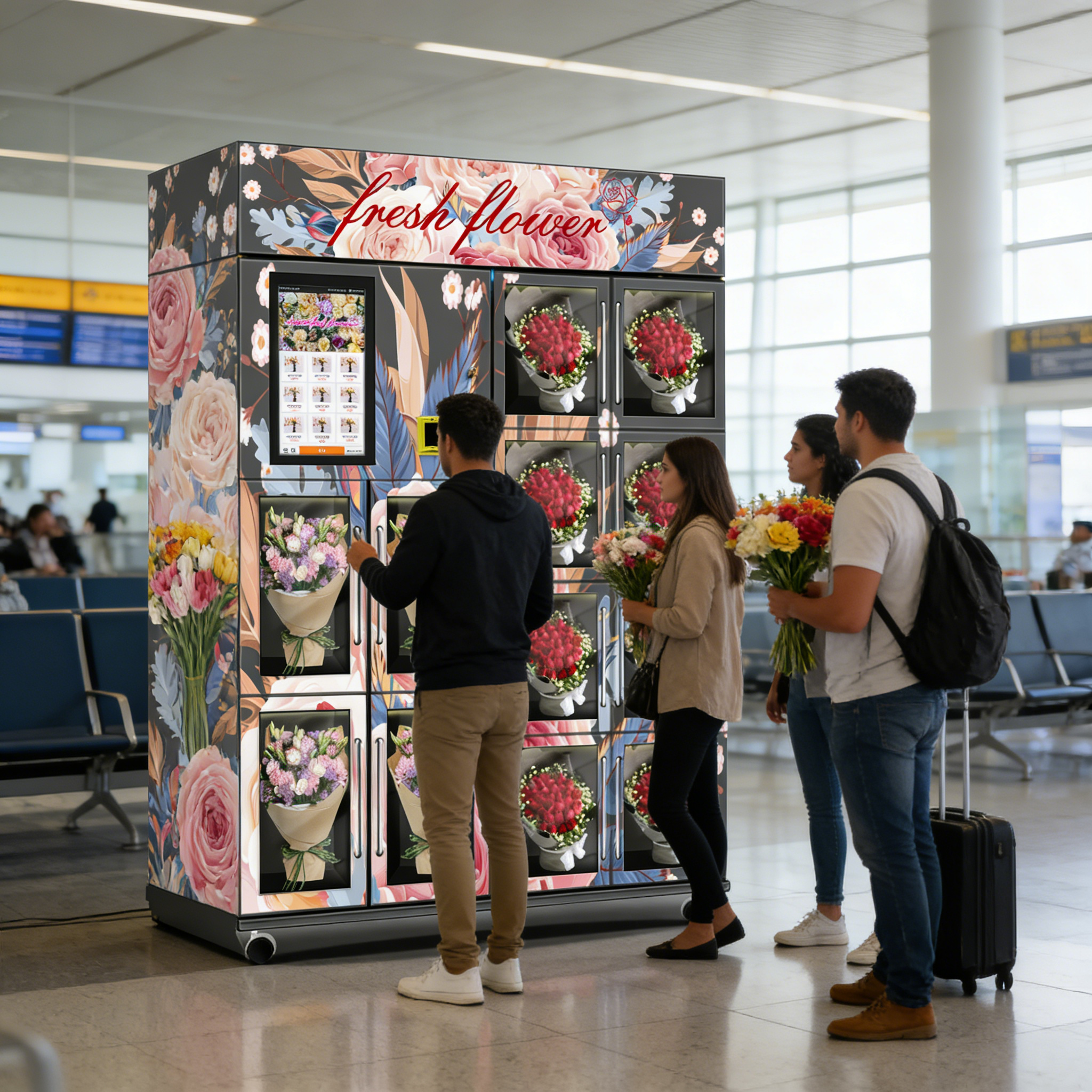 Automatic Refrigerated Flower Vending Machine with touchscreen & galvanized sheet  | Smart Bouquet Dispenser for Malls and Airports