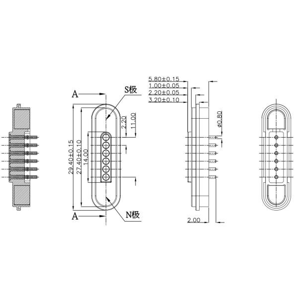 Gold Plating Pogo Pin Connector 3A 6 Pin Magnetic Connector Male Female