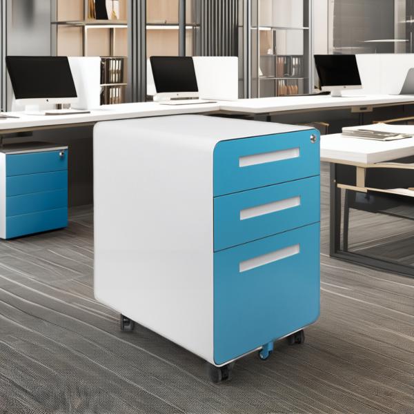 Compact Metal File Cabinet 3 Drawers Rounded Corners Removable Pedestal Home Bedroom School Work-White Grey Black Steel Storage