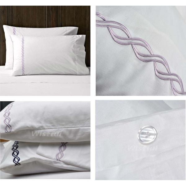 Wave Embroidered White Modern Duvet Covers And Shams 100% Cotton 4 Pcs